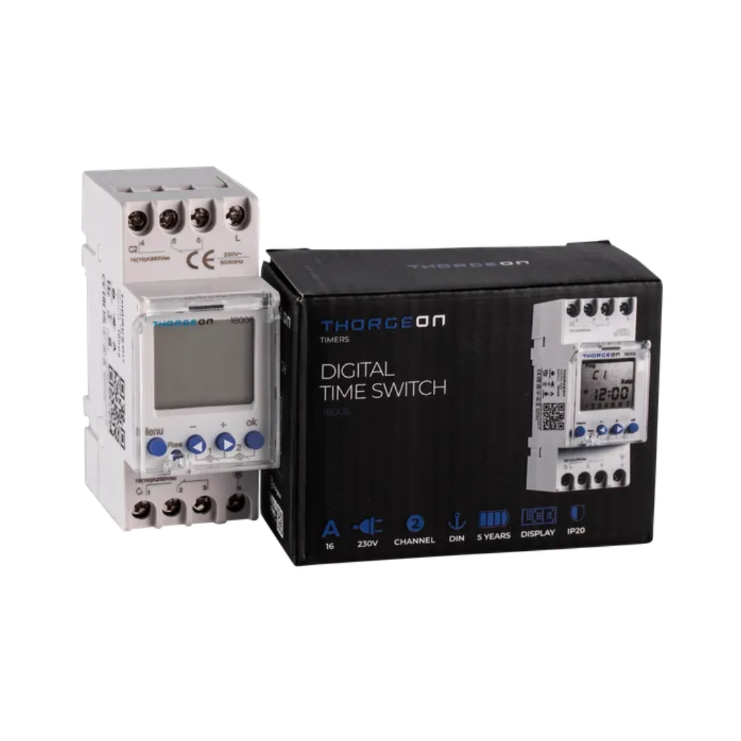 Digitālais laika relejs (taimeris) 2-kanālu, uz DIN sliedes