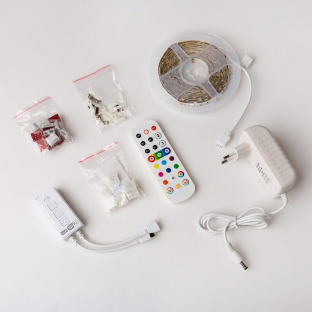 Viedā LED lente, komplekts, 7.2W/m, RGB, IP20, 5m, ar vadības iespēju no telefona - Tuya, ECOLIGHT