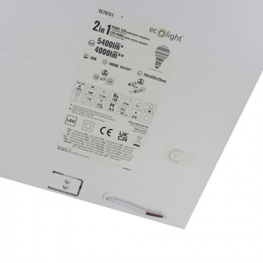 LED panelis / gaismeklis universāls - virsapmetuma / zemapmetuma, 2 in 1, 40W, 600x600mm, 5400lm, 4000K, ECOLIGHT
