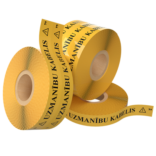 Brīdinājuma lenta "Uzmanību kabelis" 40mm dzeltena (250m rullī), EVOCAB