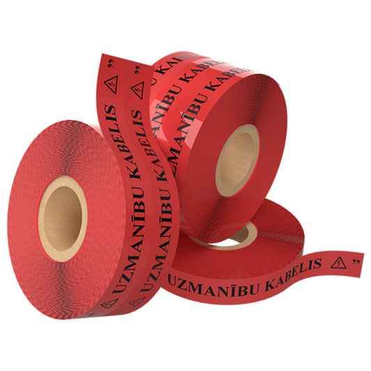 Brīdinājuma lenta "Uzmanību kabelis" 80mm sarkana (250m rullī), EVOCAB