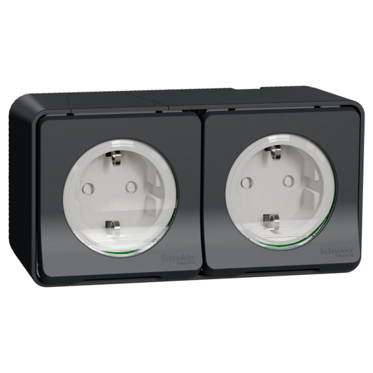 Kontaktligzda 2-vietīga a/z IP55, antracīts, virsapmetuma, MUREVA, Schneider Electric