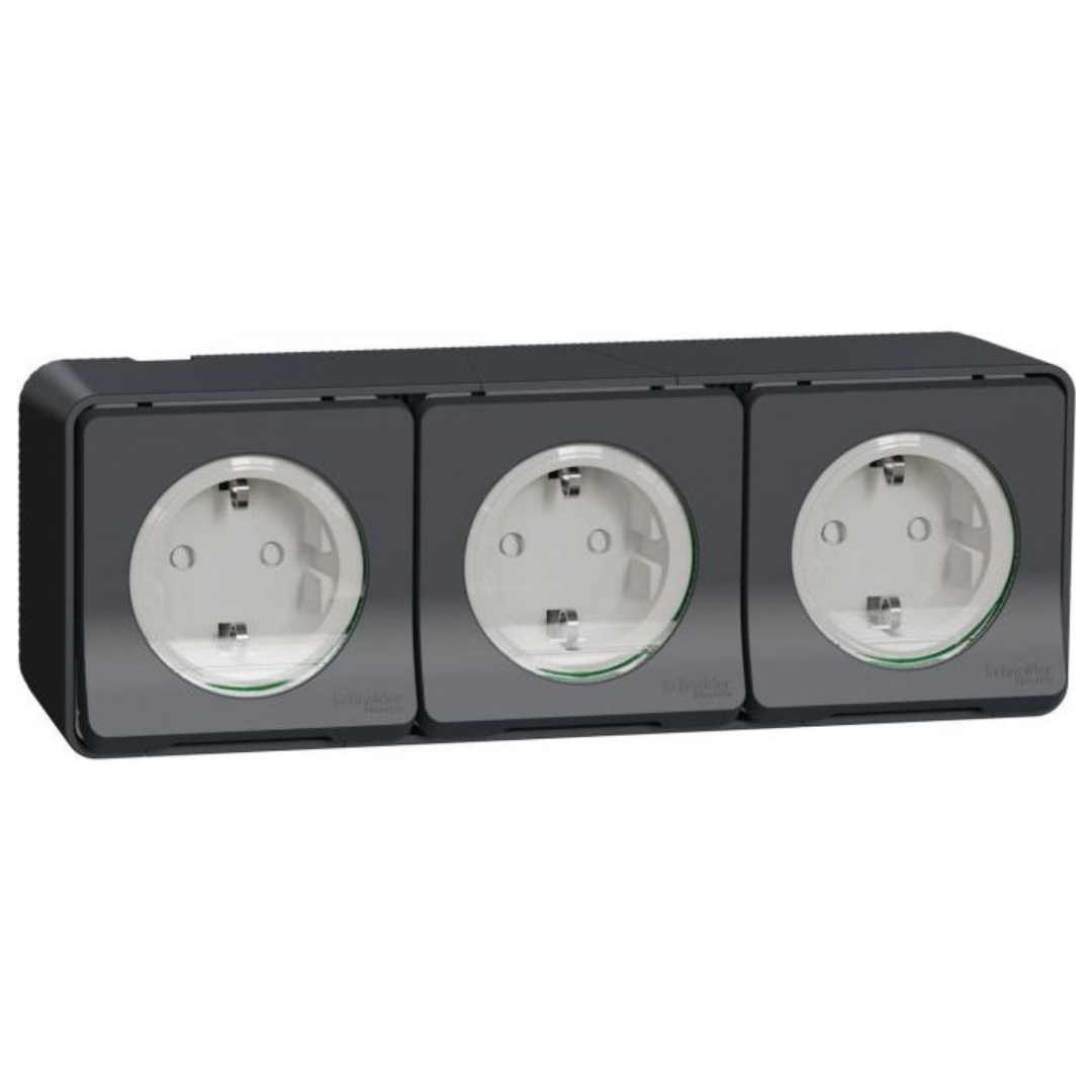 Kontaktligzda 3-vietīga a/z IP55, antracīts, virsapmetuma, MUREVA, Schneider Electric