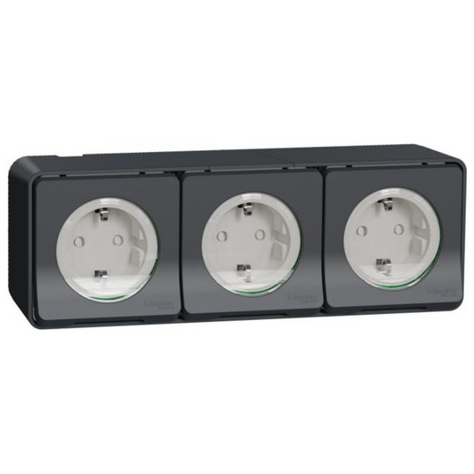 Kontaktligzda 3-vietīga a/z IP55, antracīts, virsapmetuma, MUREVA, Schneider Electric