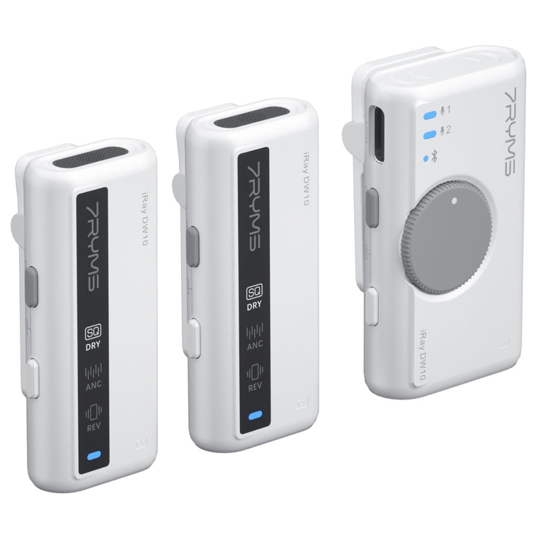 7Ryms iRay DW10 bezvadu mikrofonu komplekts (3,5 mm/USB-C), balts
