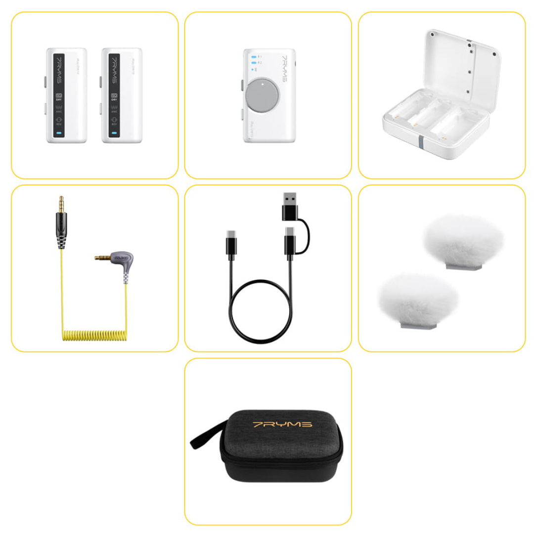 7Ryms iRay DW10 bezvadu mikrofonu komplekts (3,5 mm/USB-C), balts