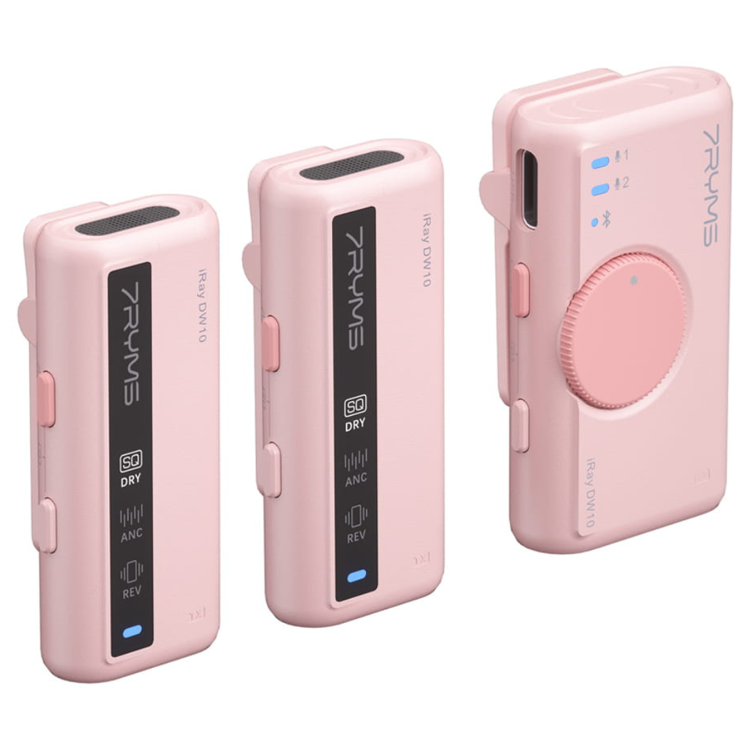 7Ryms iRay DW10 bezvadu mikrofonu komplekts (3,5 mm/USB-C), rozā krāsā
