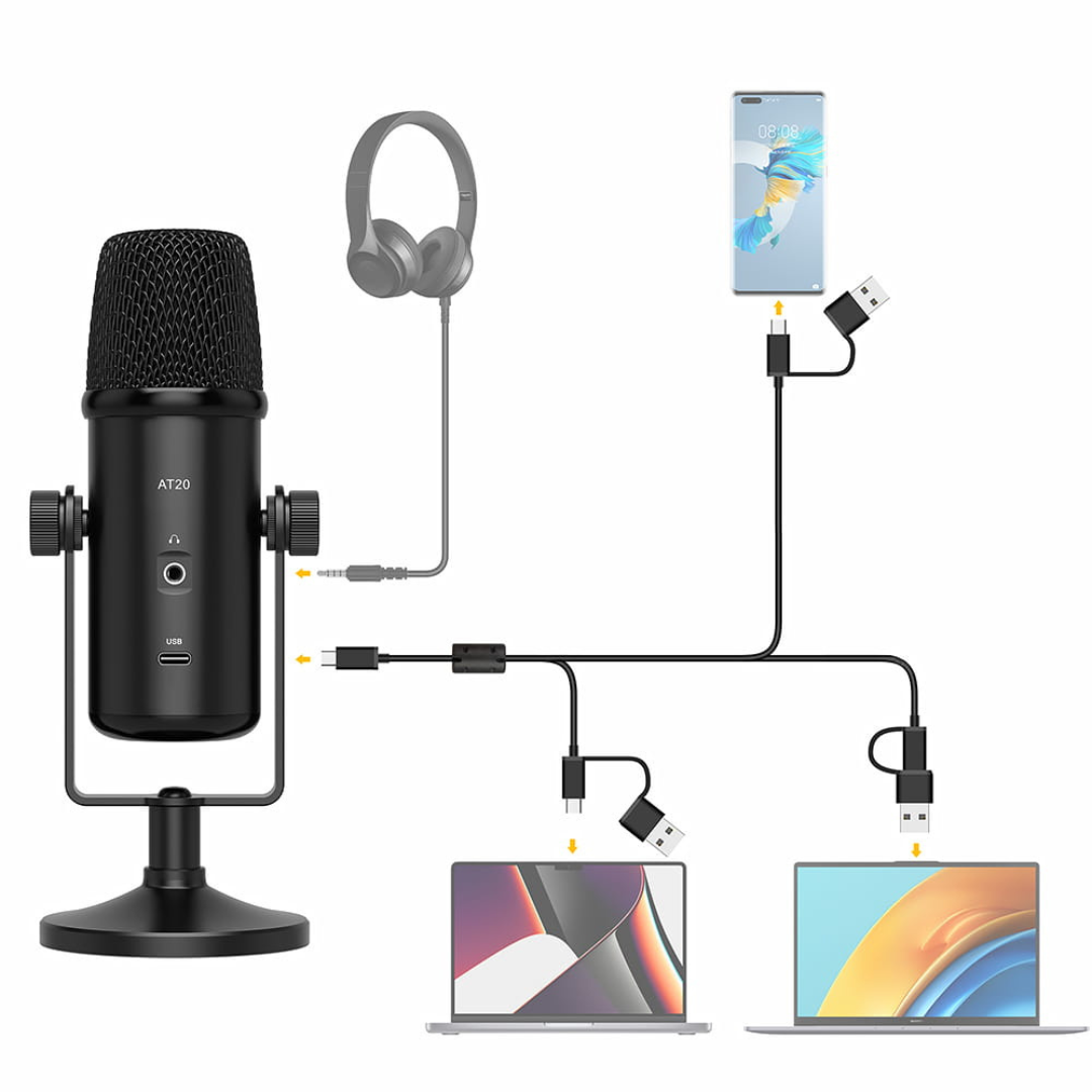 7Ryms AT20 galda kondensatora mikrofons (USB-C / USB-A)