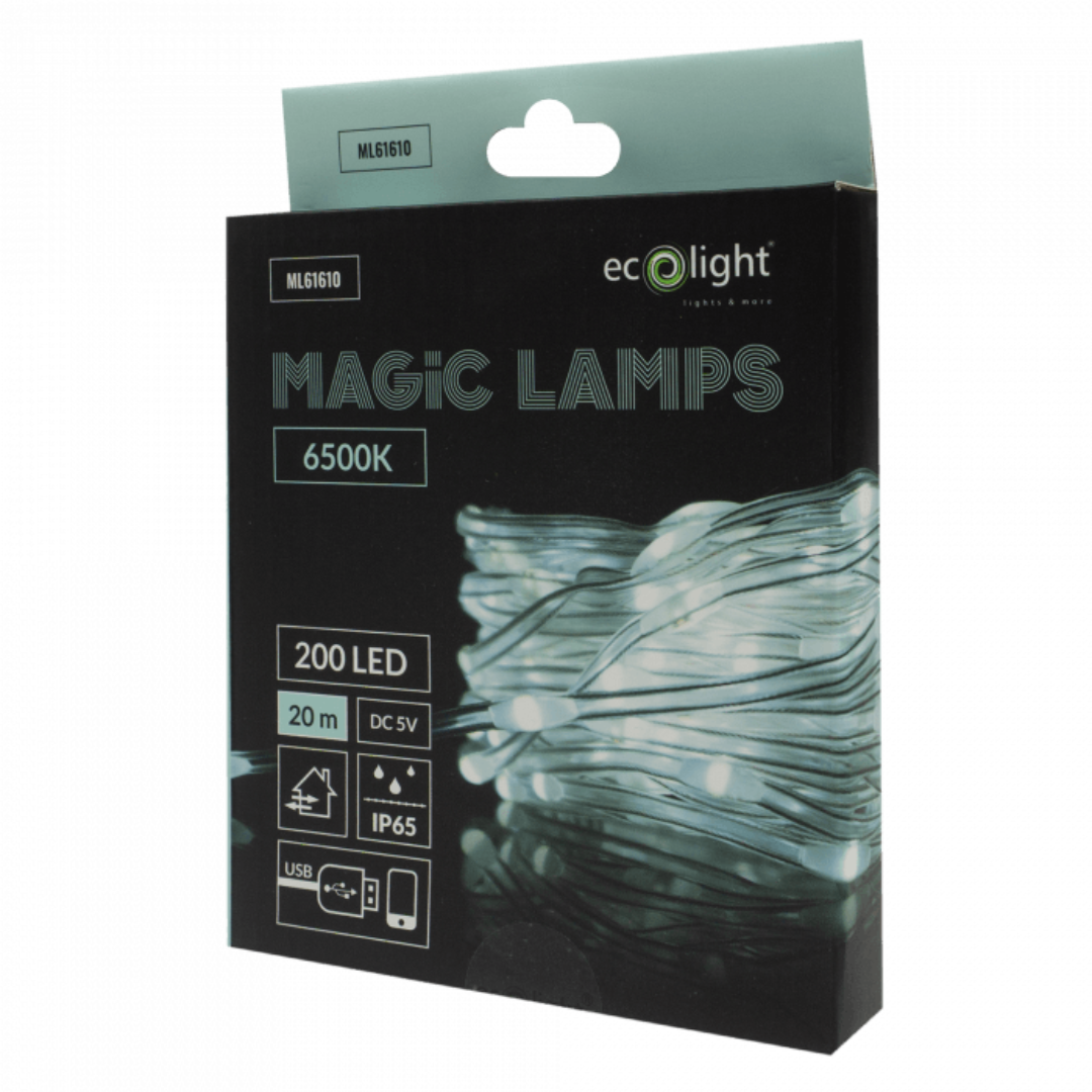 LED ziemassvētku virtene, Magic lights, 200 LED, 6500K, 20m, DC5V, IP65/IP20, Bluetooth