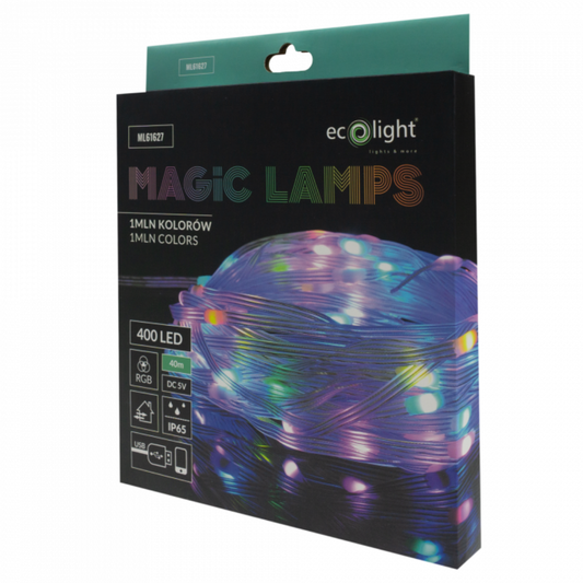 LED ziemassvētku virtene, Magic lights, 400 LED, 1 million colors, 40m, DC5V, IP65/IP20, Bluetooth