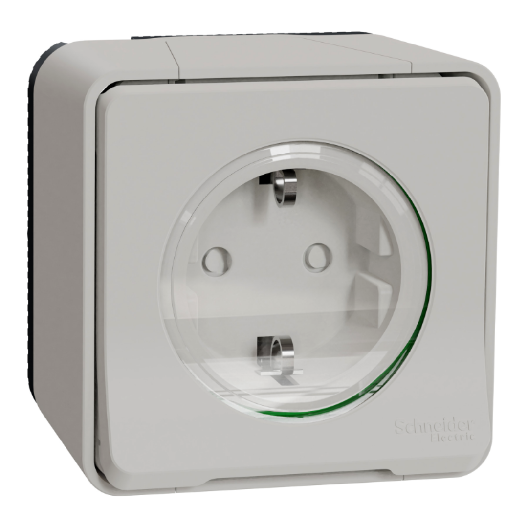 Kontaktligzda 1-vietīga a/z IP55, balta, virsapmetuma, MUREVA, Schneider Electric