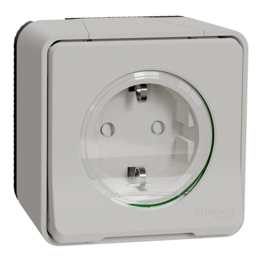 Kontaktligzda 1-vietīga a/z IP55, balta, virsapmetuma, MUREVA, Schneider Electric