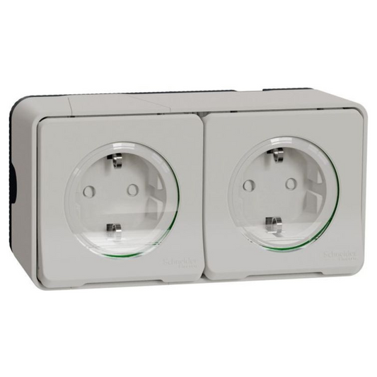 Kontaktligzda 2-vietīga a/z IP55, balta, virsapmetuma, MUREVA, Schneider Electric