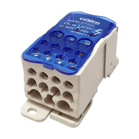 Nozarspaile uz DIN sliedes, DT500, 500A, ienākošas: lokana kopne "flexi bar" / izejošas: 2x35mm2, 5x16mm2, 4x10mm2, VEXEN