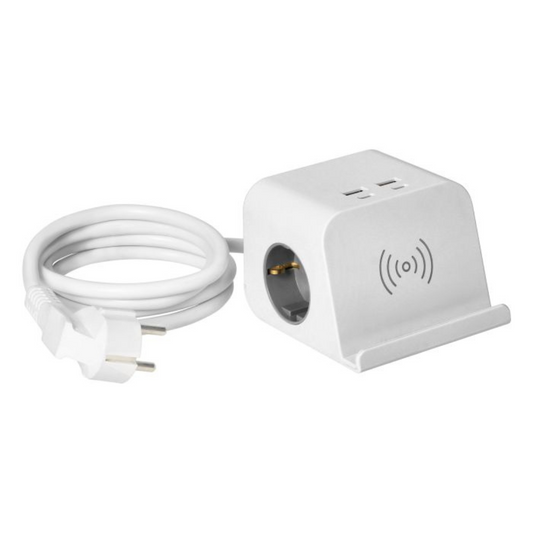 Strāvas sadalītājs / Pagarinātājs / Lādētājs smartfoniem ar 2xUSB-A un 2xUSB-C / Bezvadu lādētājs, vada garums 1.4m, 2x220V rozetes - 3680W, USB -3.4A