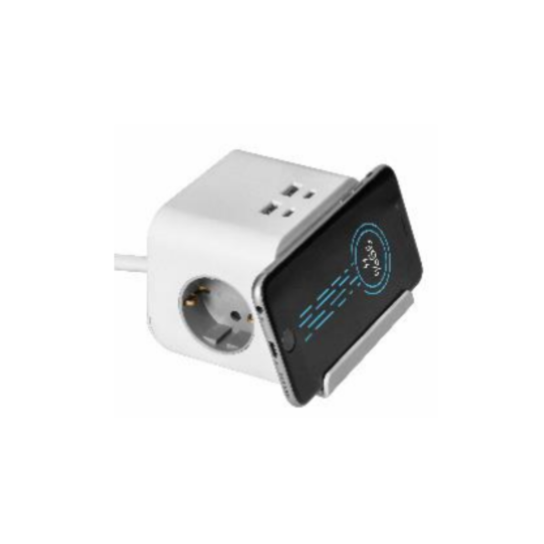 Strāvas sadalītājs / Pagarinātājs / Lādētājs smartfoniem ar 2xUSB-A un 2xUSB-C / Bezvadu lādētājs, vada garums 1.4m, 2x220V rozetes - 3680W, USB -3.4A