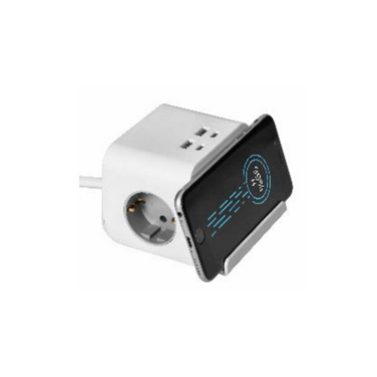 Strāvas sadalītājs / Pagarinātājs / Lādētājs smartfoniem ar 2xUSB-A un 2xUSB-C / Bezvadu lādētājs, vada garums 1.4m, 2x220V rozetes - 3680W, USB -3.4A