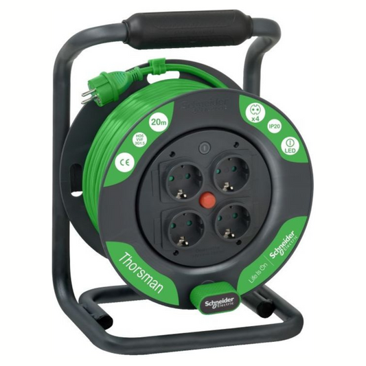 Pagarinātājs uz spoles, 4-vietīgs, 20m, vads 3x1.5, 16A, IP20, Schneider Electric