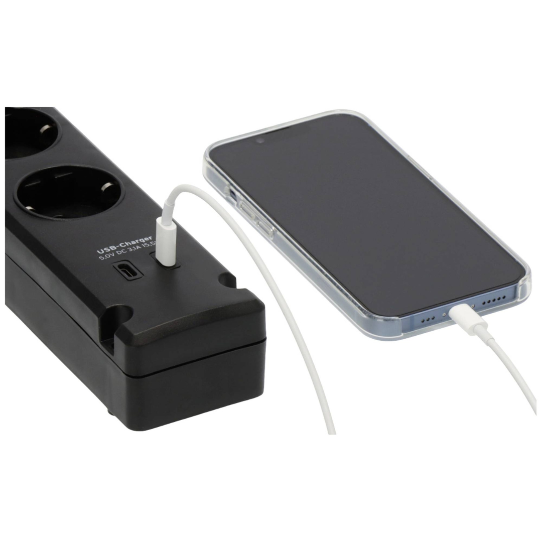 Pagarinātājs Bremounta, 3.0m, 5 rozetes, ar slēdzi, 2 USB-C, 3G1.5, 5VV-F, melns, ar iespēju pieskrūvēt pie virsmas, 1150660415, Brennenstuhl