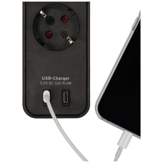 Pagarinātājs Ecolor, 1.5m, 4 rozetes, ar slēdzi un 2xUSB-C, 3G1.5, 5VV-F, melns/melns, 1153240106, Brennenstuhl