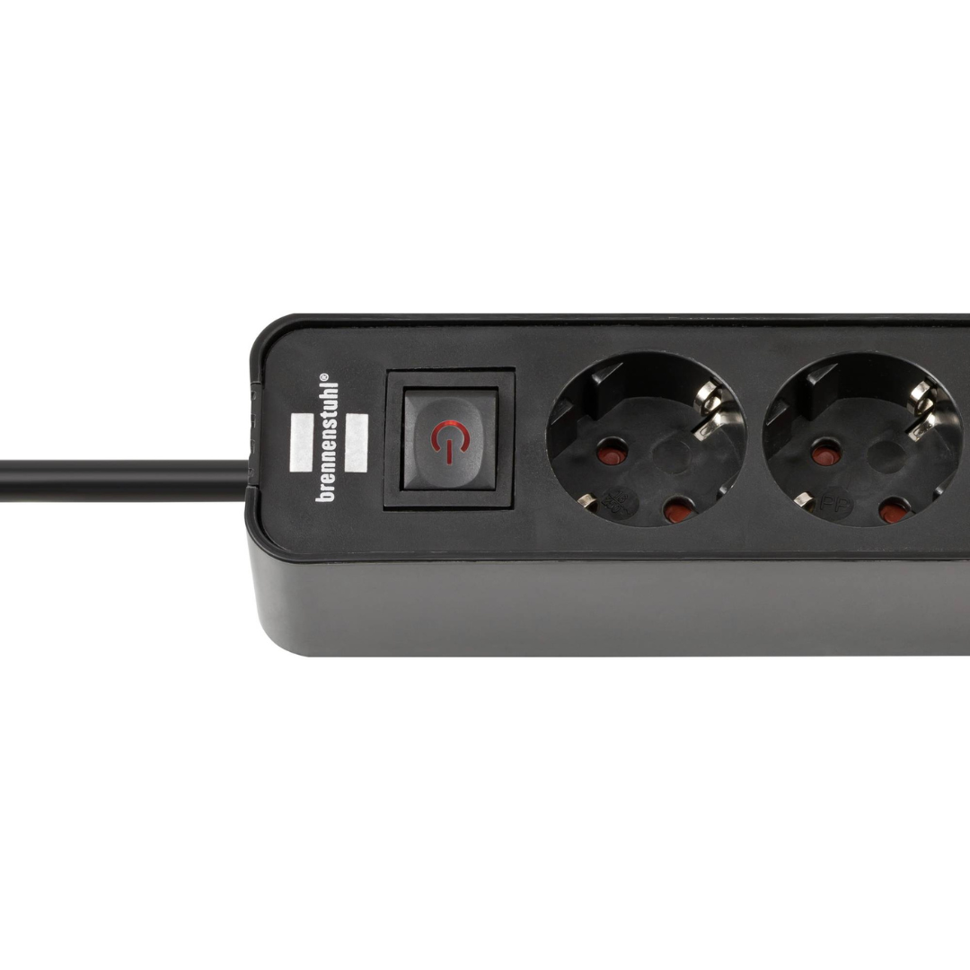 Pagarinātājs Ecolor, 1.5m, 4 rozetes, ar slēdzi un 2xUSB-C, 3G1.5, 5VV-F, melns/melns, 1153240106, Brennenstuhl