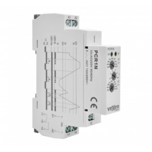 Vienfāzes sprieguma kontroles relejs, 1CO, 10A, AC 230V, PCR1N, Vexen