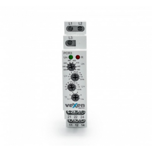 Trīsfāžu sprieguma kontroles relejs, 3L, 2CO, 10A, AC 230V, PCR3, Vexen