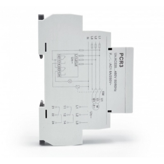Trīsfāžu sprieguma kontroles relejs, 3L, 2CO, 10A, AC 230V, PCR3, Vexen