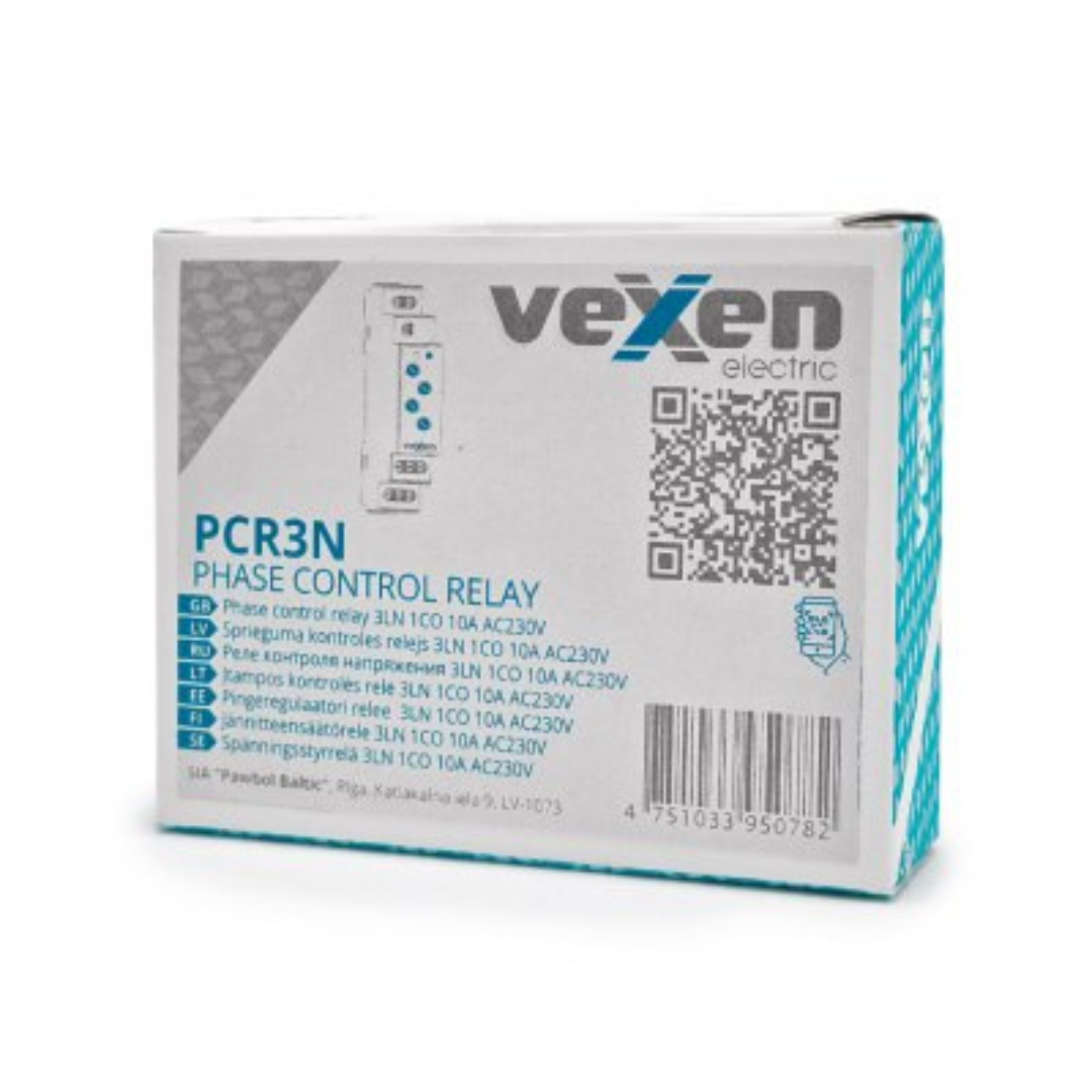Trīsfāžu sprieguma kontroles relejs, 3LN, 2CO, 10A, AC 230V, PCR3N, Vexen