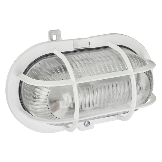 Ārējāis gaismeklis/plafons, ovāls ar resti (laiviņa), E27, maksimāli līdz 60W, IP44, balts