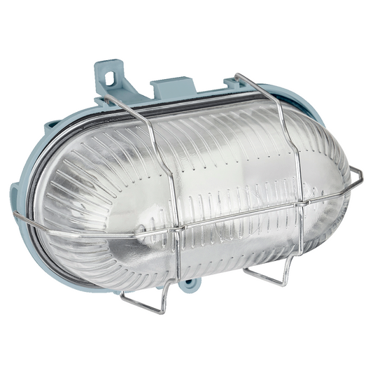 Ārējāis gaismeklis/plafons, ovāls ar metāla resti (laiviņa), E27, maksimāli līdz 60W, IP44, pelēks