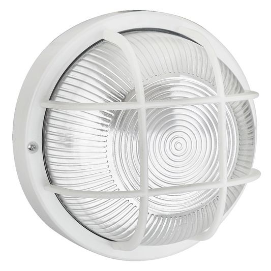 Ārējāis gaismeklis/plafons, apaļš ar resti, E27, maksimāli līdz 100W, IP44, balts