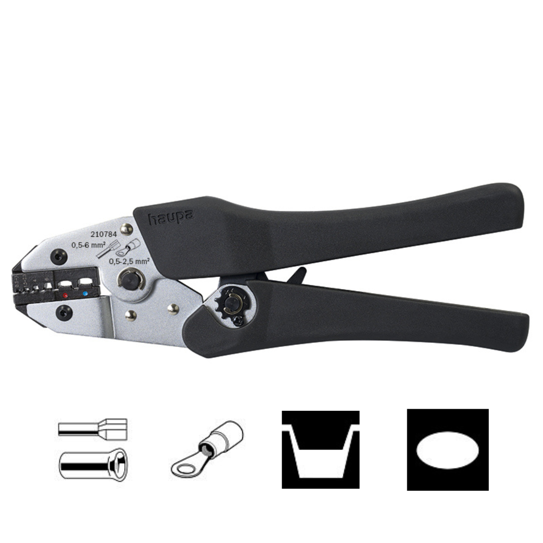 Universālas presknaibles izolētiem gredzenu uzgaļiem 0.5-2.5mm2 un āderuzgaļiem 0.5-6mm2, HAUPA