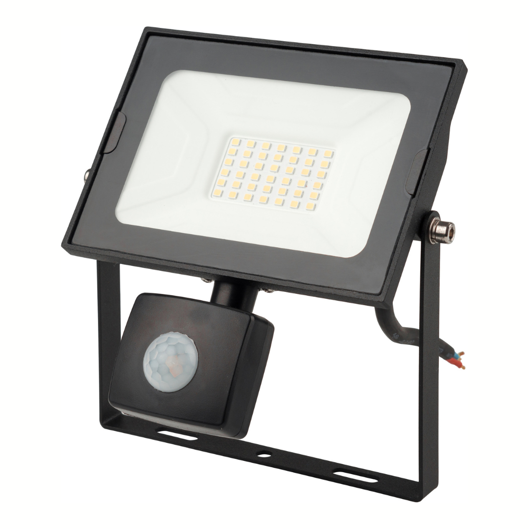 LED Prožektors ar PIR sensoru, IP44, 10W, 4000K, 1200Lm, melns