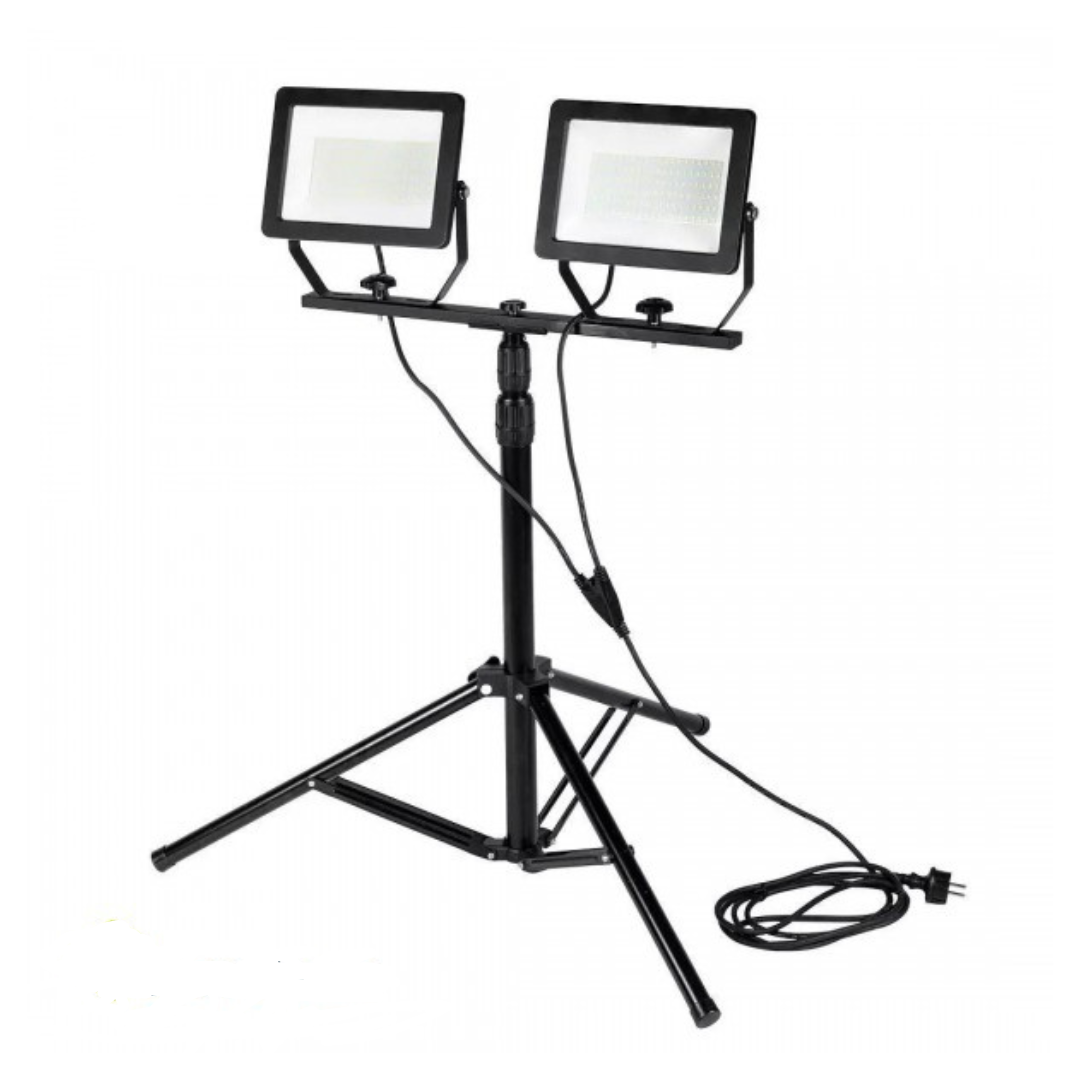 Dubultais prožektors 2x50W, SMD LED, 2x6000lm, uz 1.5m statīva ar kabeli