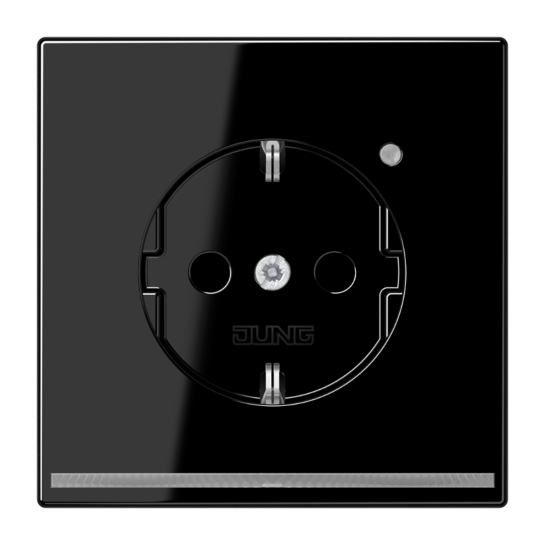 Rozete ar LED indikatoru (Nakts gaismu) un krēslas sensoru, ar bērnu aizsardzību, melna, LS990