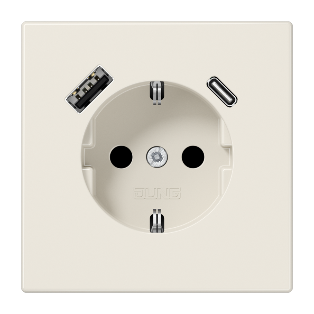 Rozete ar USB-A + USB-C ligzdu un bērnu aizsardzību, krēmkrāsas, LS990