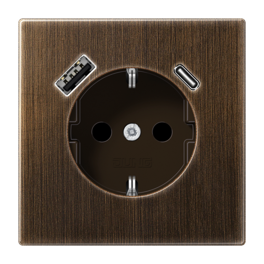 Rozete ar USB-A + USB-C ligzdu un bērnu aizsardzību, antīkais misiņš, LS990