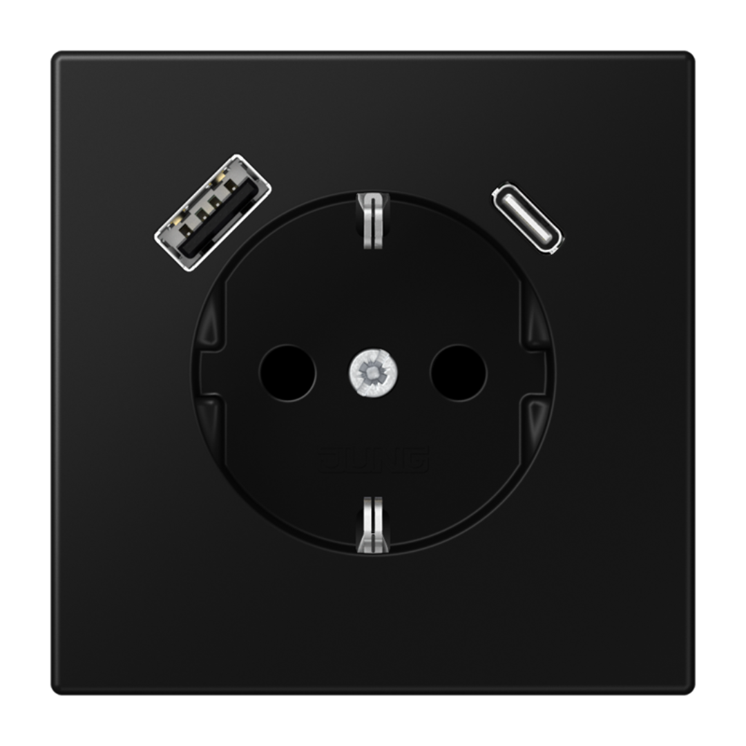 Rozete ar USB-A + USB-C ligzdu un bērnu aizsardzību, matēta grafīta melna, LS990