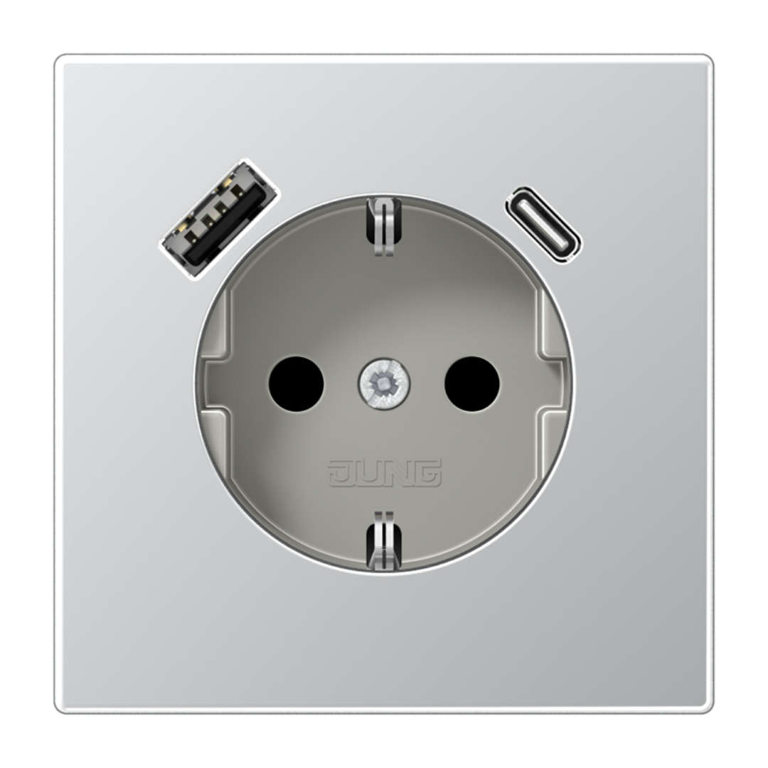 Rozete ar USB-A + USB-C ligzdu un bērnu aizsardzību, alumīnijs, LS990