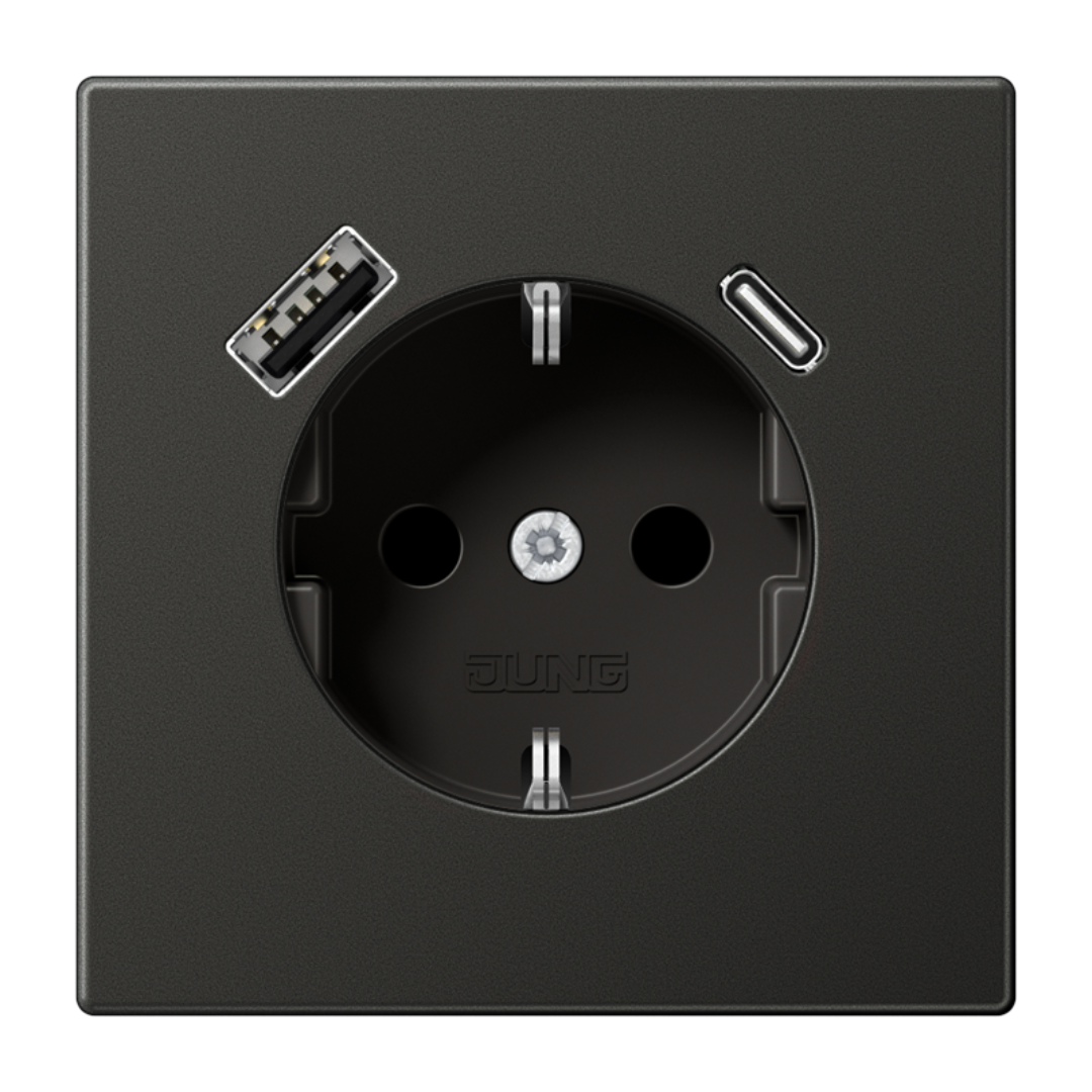 Rozete ar USB-A + USB-C ligzdu un bērnu aizsardzību, antracīts, LS990