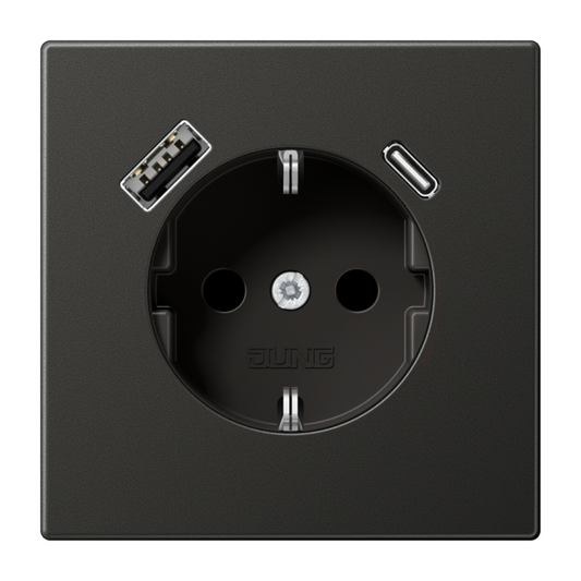 Rozete ar USB-A + USB-C ligzdu un bērnu aizsardzību, antracīts, LS990