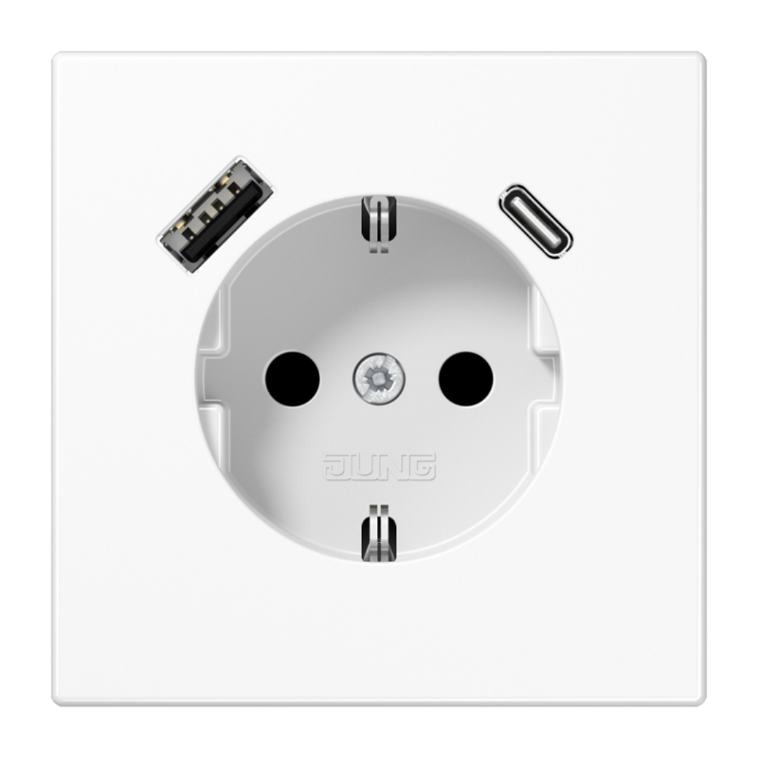 Rozete ar USB-A + USB-C ligzdu un bērnu aizsardzību, balta, LS990