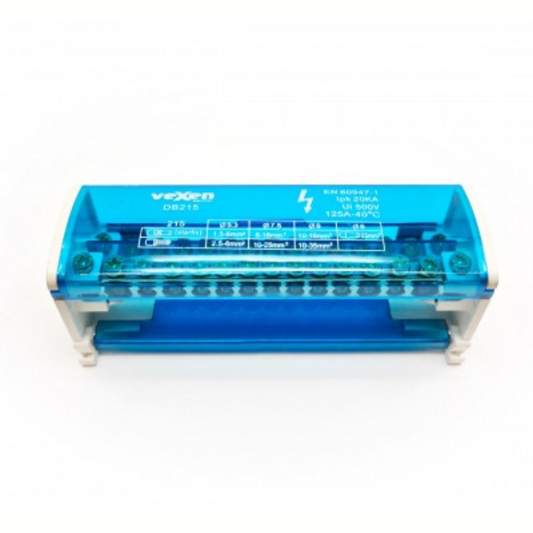 Sadales spaiļu bloks uz DIN sliedes, 2x15, 125A/500V, DB215, VEXEN