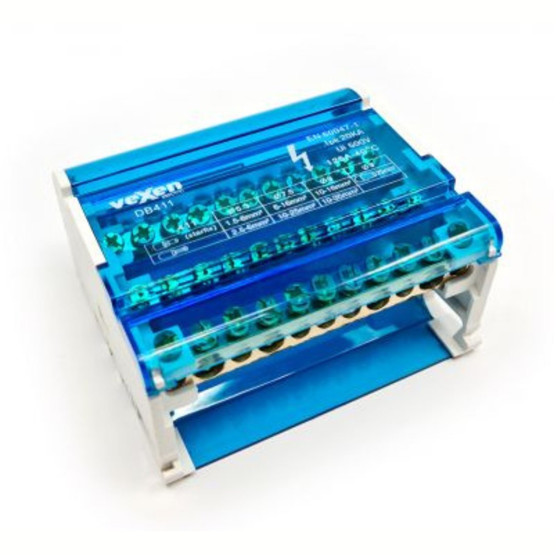 Sadales spaiļu bloks uz DIN sliedes, 4x11, 125A/500V, DB411, VEXEN