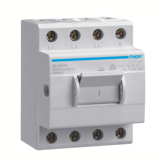 Slodzes slēdzis, SH463N, 4P, 63A, HAGER