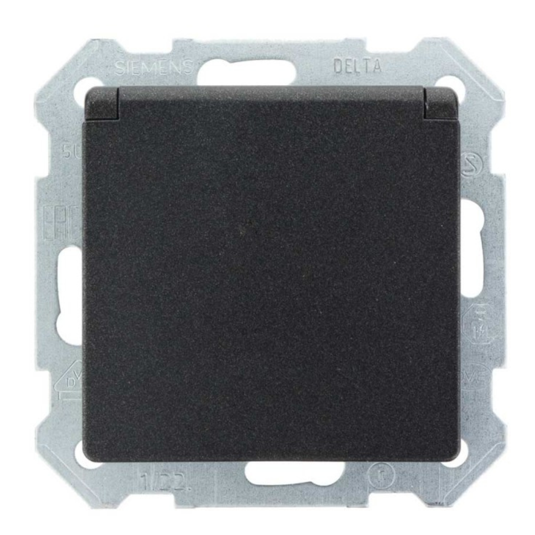 Rozete ar vāciņu IP44, karbonmelns (antracīts), SIEMENS Delta I-System