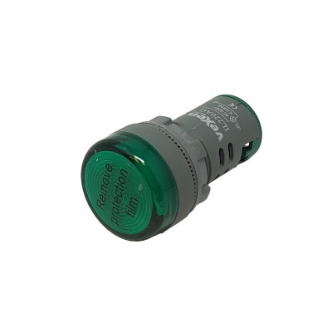 LED zaļa indikācijas signāllampa, 24V, AC/DC, cauruma diametrs - 22.5mm, IL024AG, Vexen