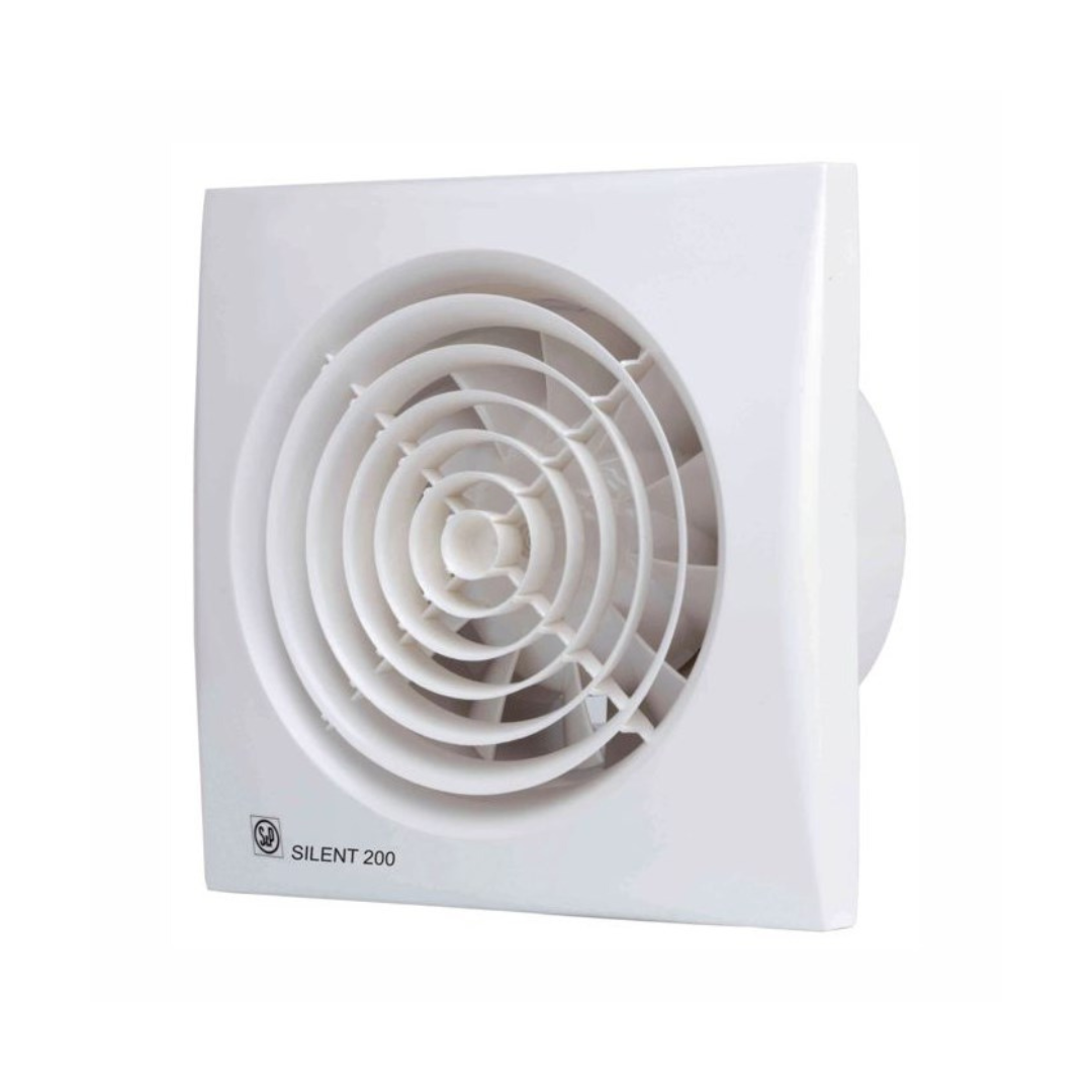 Ventilators SILENT 200 CRZ ar gultņa motoru, laika releju un vārstu, balts, 220-240V, paredzēts likt iekšā 120mm caurumā, S&P
