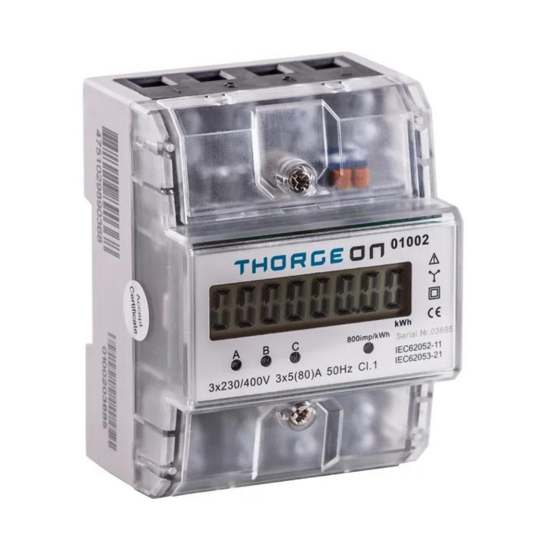 Elektroenerģijas skaitītājs 3F 80A LCD displejs, uz DIN sliedes